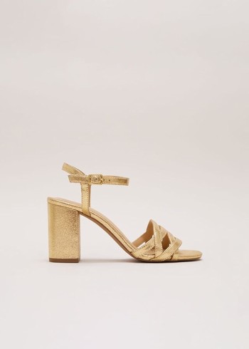 Phase Eight Gold Leather Crossover Block Heels Gold Canada | BJZIDA-934